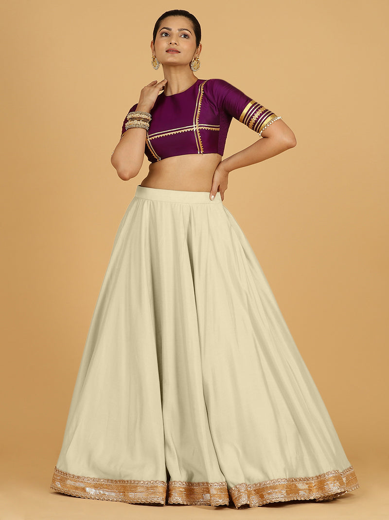 Zainab x Tyohaar Lehenga Skirt, in White 80% Viscose 20% Polyester, made for party & festive.