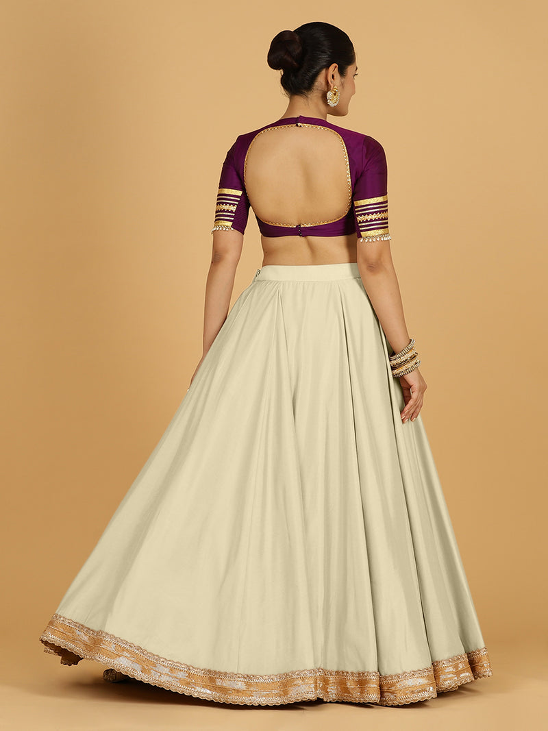 Zainab x Tyohaar Lehenga Skirt, in White 80% Viscose 20% Polyester, made for party & festive (view 2).
