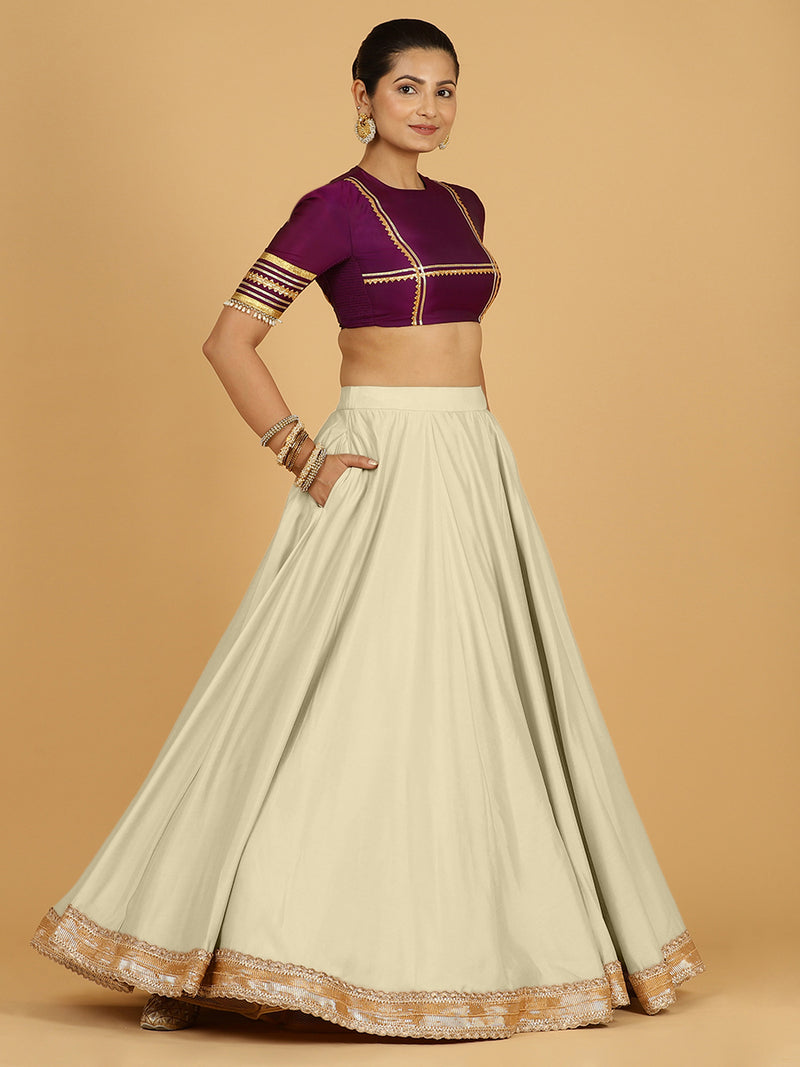 Zainab x Tyohaar Lehenga Skirt, in White 80% Viscose 20% Polyester, made for party & festive (view 3).