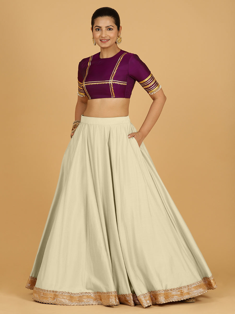 Zainab x Tyohaar Lehenga Skirt, in White 80% Viscose 20% Polyester, made for party & festive (view 4).