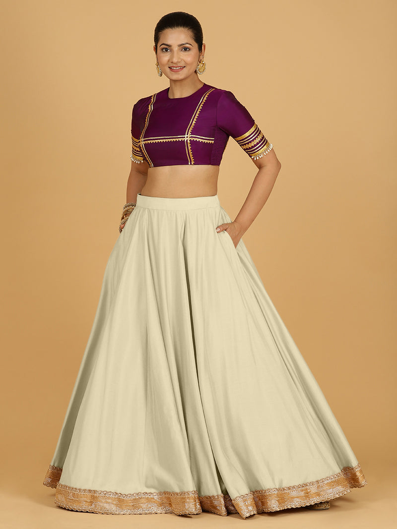 Zainab x Tyohaar Lehenga Skirt, in White 80% Viscose 20% Polyester, made for party & festive (view 4).