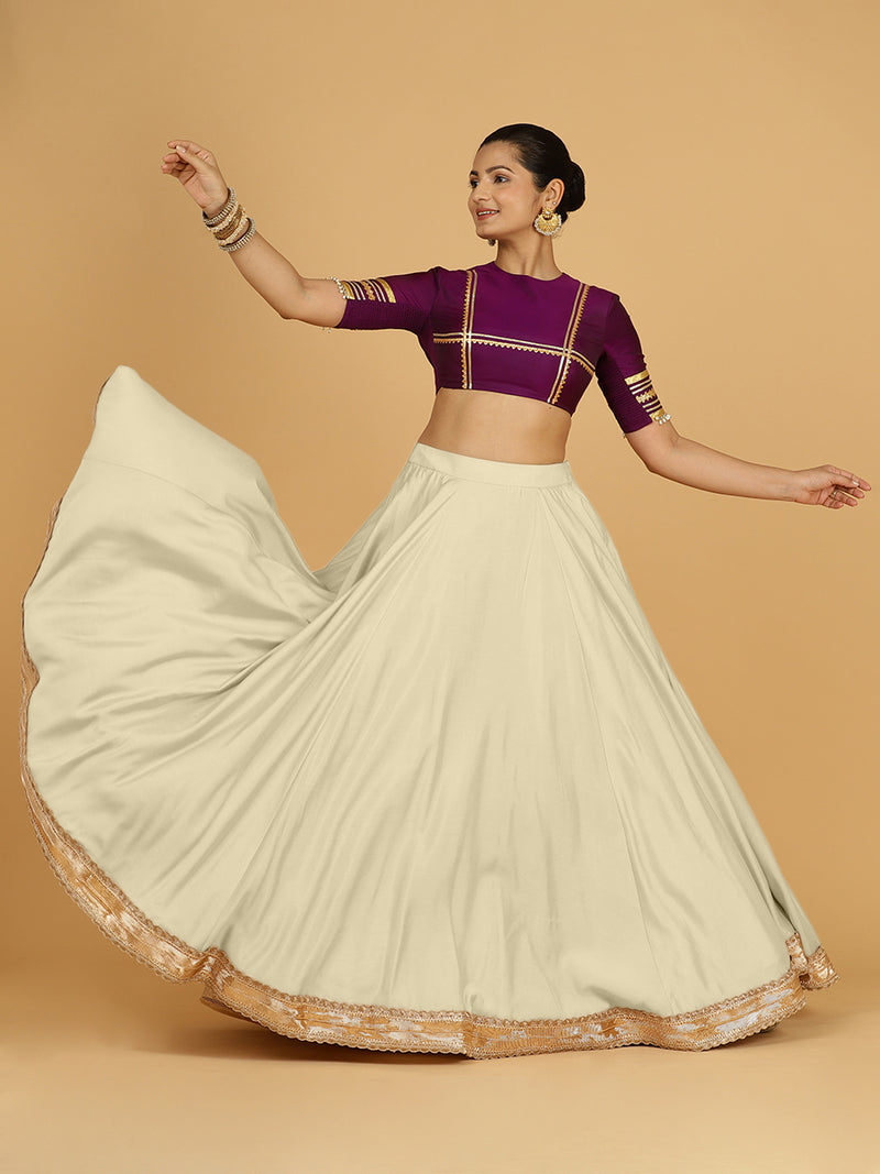 Zainab x Tyohaar Lehenga Skirt, in White 80% Viscose 20% Polyester, made for party & festive (view 5).