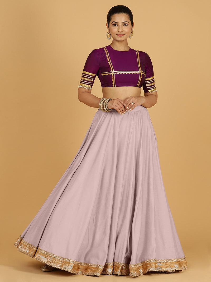 Zainab x Tyohaar Lehenga Skirt, in Purple 80% Viscose 20% Polyester, made for party & festive (view 10).