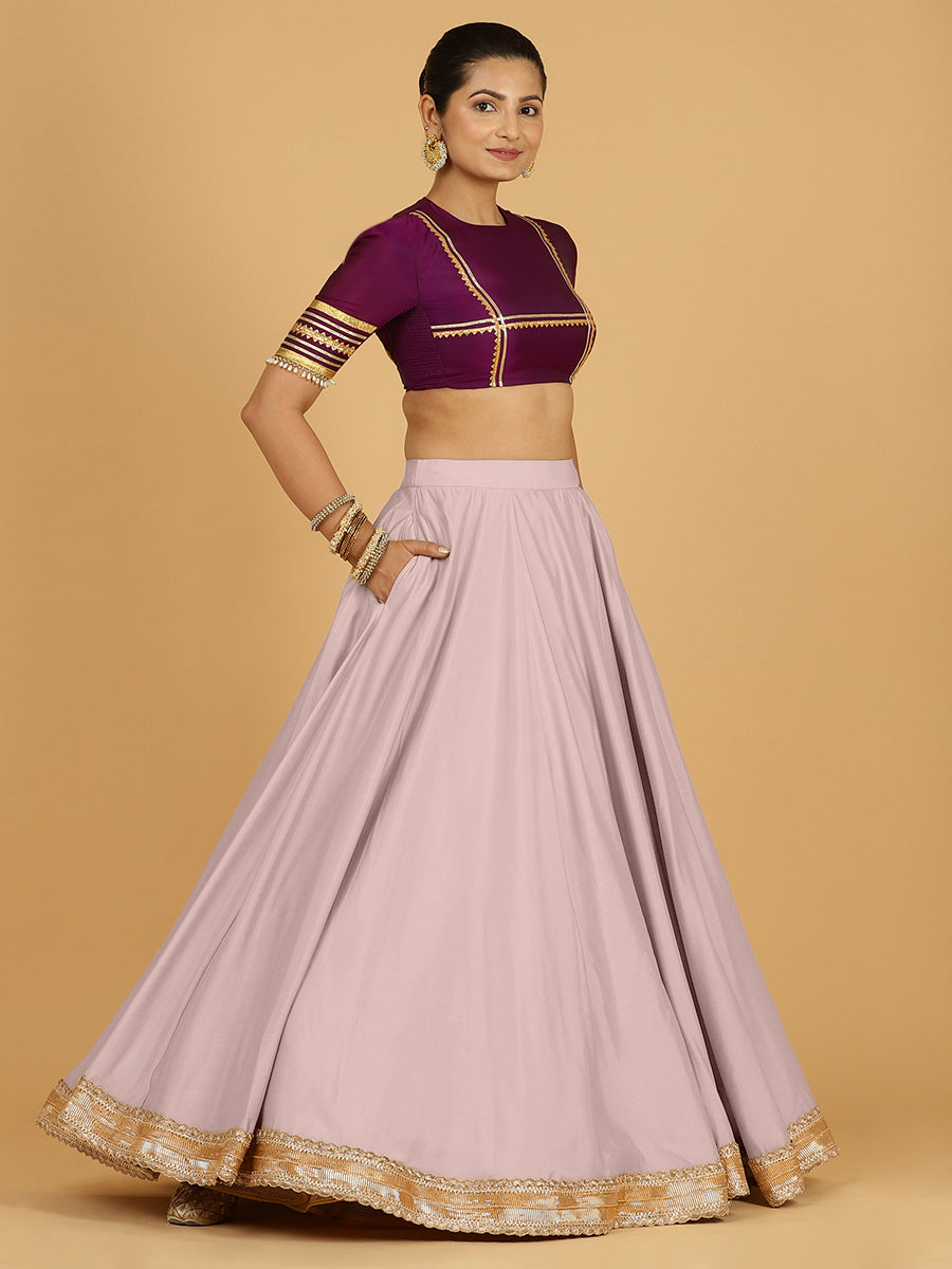 Zainab x Tyohaar Lehenga Skirt, in Purple 80% Viscose 20% Polyester, made for party & festive (view 3).