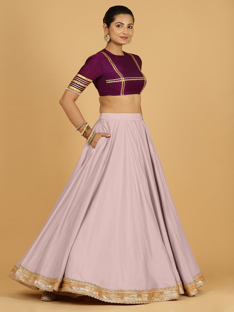 Zainab x Tyohaar Lehenga Skirt, in Purple 80% Viscose 20% Polyester, made for party & festive (view 3).