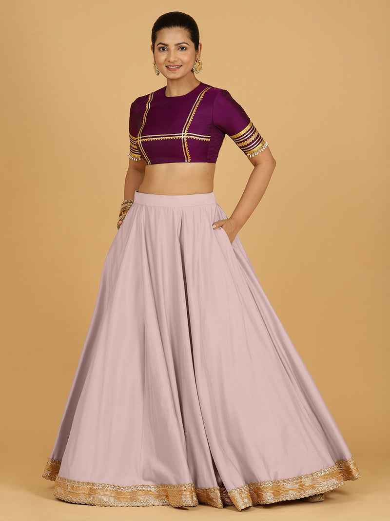 Zainab x Tyohaar Lehenga Skirt, in Purple 80% Viscose 20% Polyester, made for party & festive (view 4).