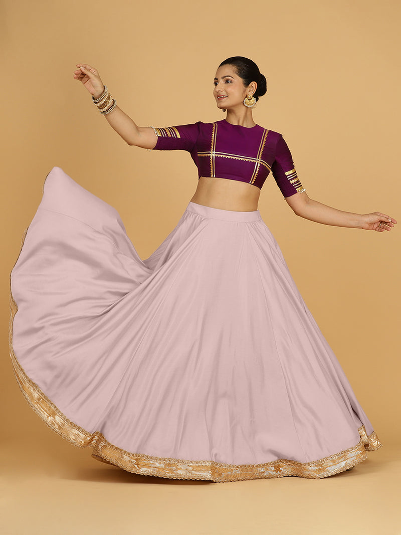 Zainab x Tyohaar Lehenga Skirt, in Purple 80% Viscose 20% Polyester, made for party & festive (view 5).