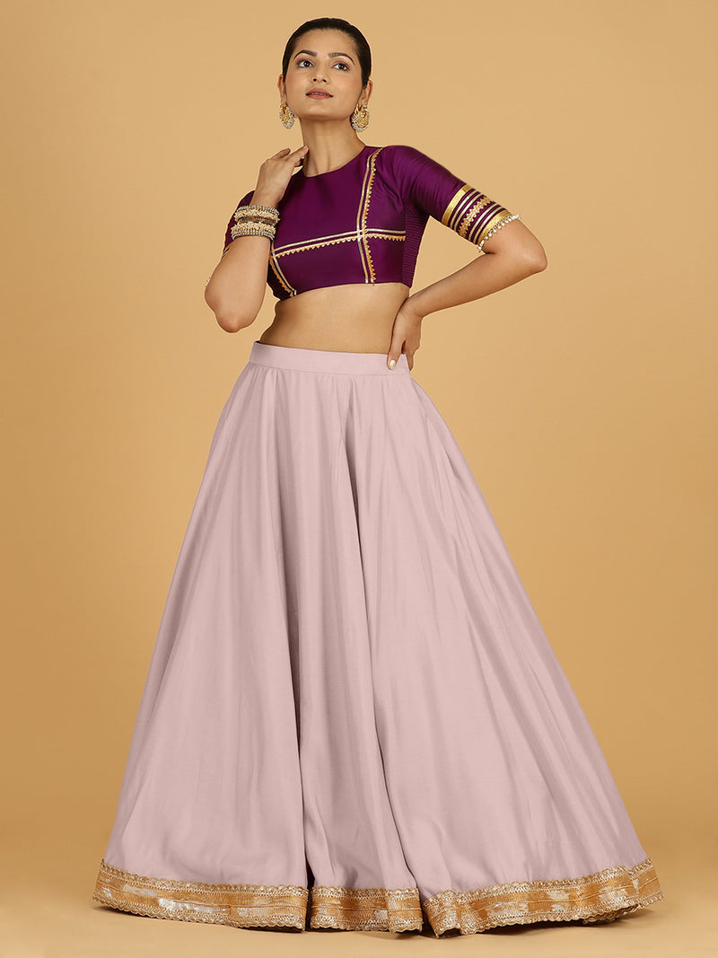 Zainab x Tyohaar Lehenga Skirt, in Purple 80% Viscose 20% Polyester, made for party & festive (view 7).