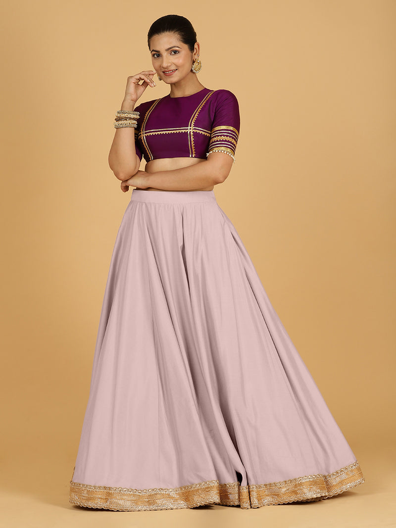 Zainab x Tyohaar Lehenga Skirt, in Purple 80% Viscose 20% Polyester, made for party & festive (view 8).