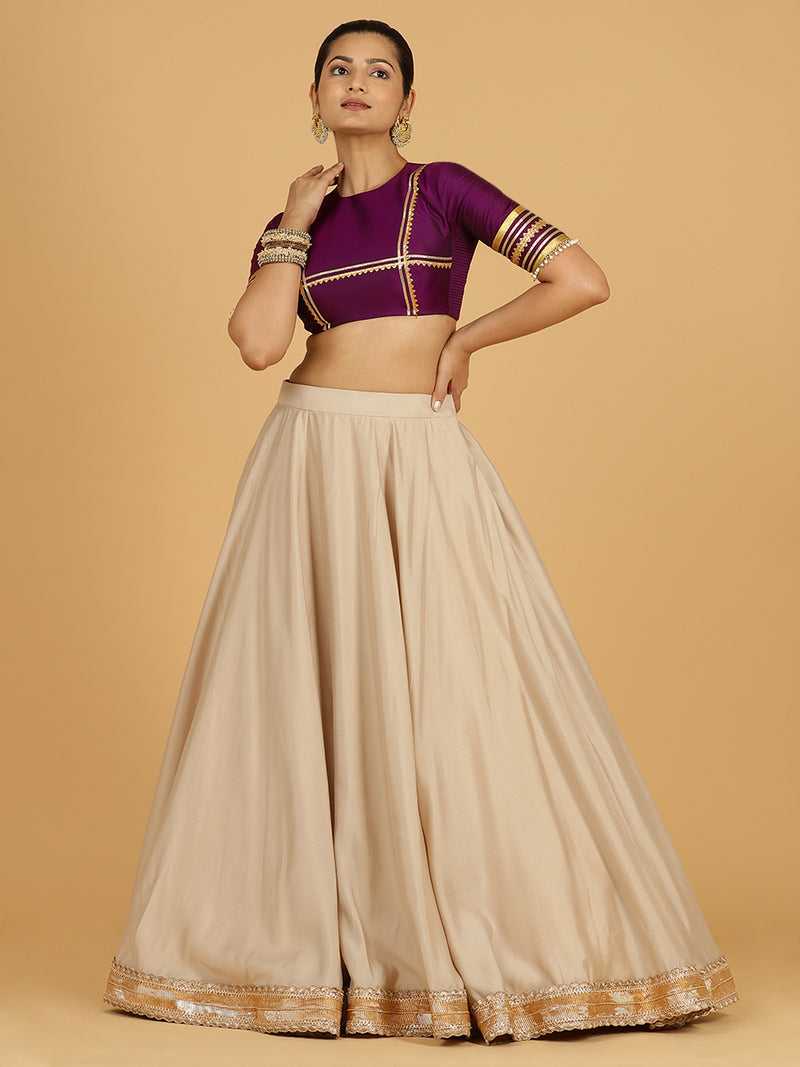 Zainab x Tyohaar | Oyster Grey Panelled Lehenga Skirt-Binks