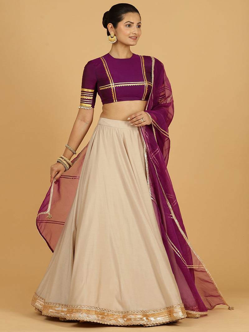 Zainab x Tyohaar | Oyster Grey Panelled Lehenga Skirt-Binks