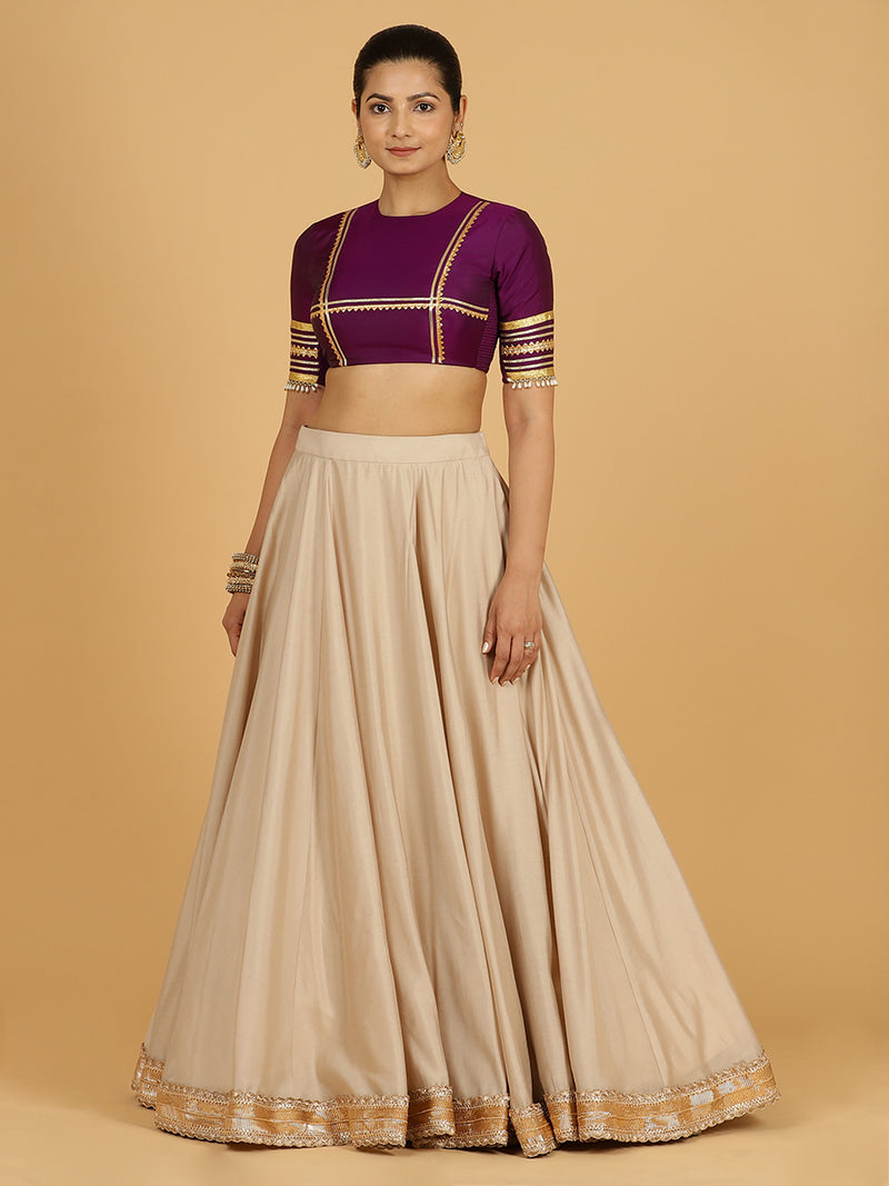 Zainab x Tyohaar | Oyster Grey Panelled Lehenga Skirt-Binks