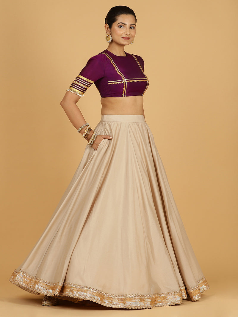 Zainab x Tyohaar | Oyster Grey Panelled Lehenga Skirt-Binks
