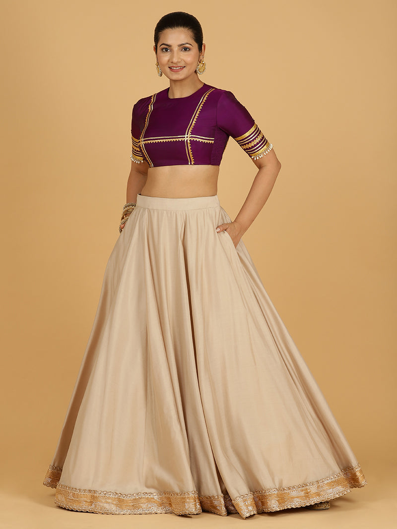 Zainab x Tyohaar | Oyster Grey Panelled Lehenga Skirt-Binks