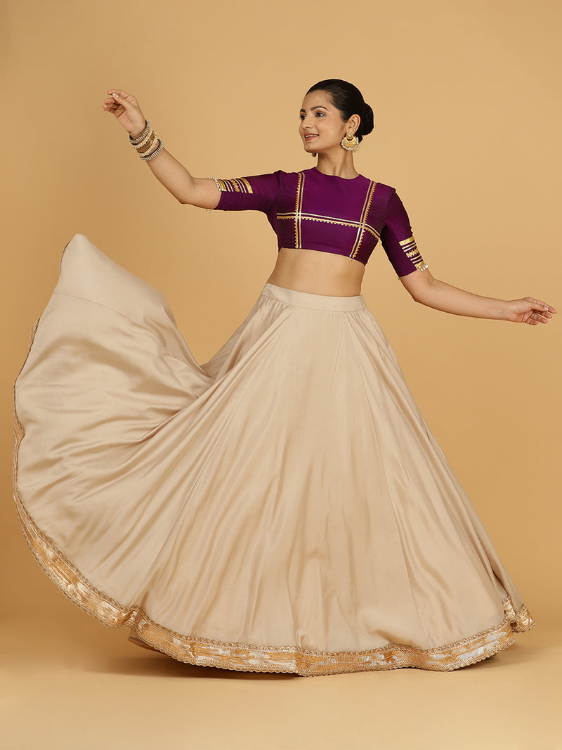 Zainab x Tyohaar | Oyster Grey Panelled Lehenga Skirt-Binks