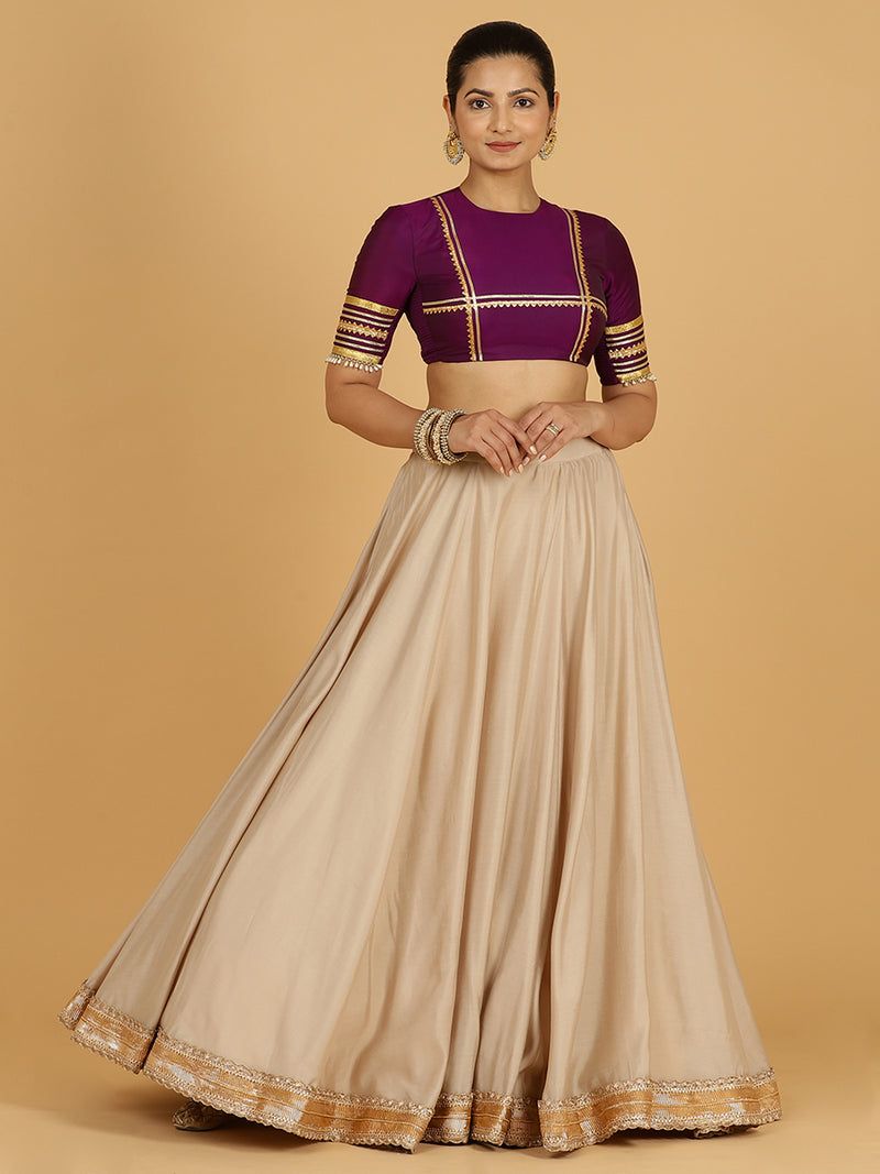 Zainab x Tyohaar | Oyster Grey Panelled Lehenga Skirt-Binks