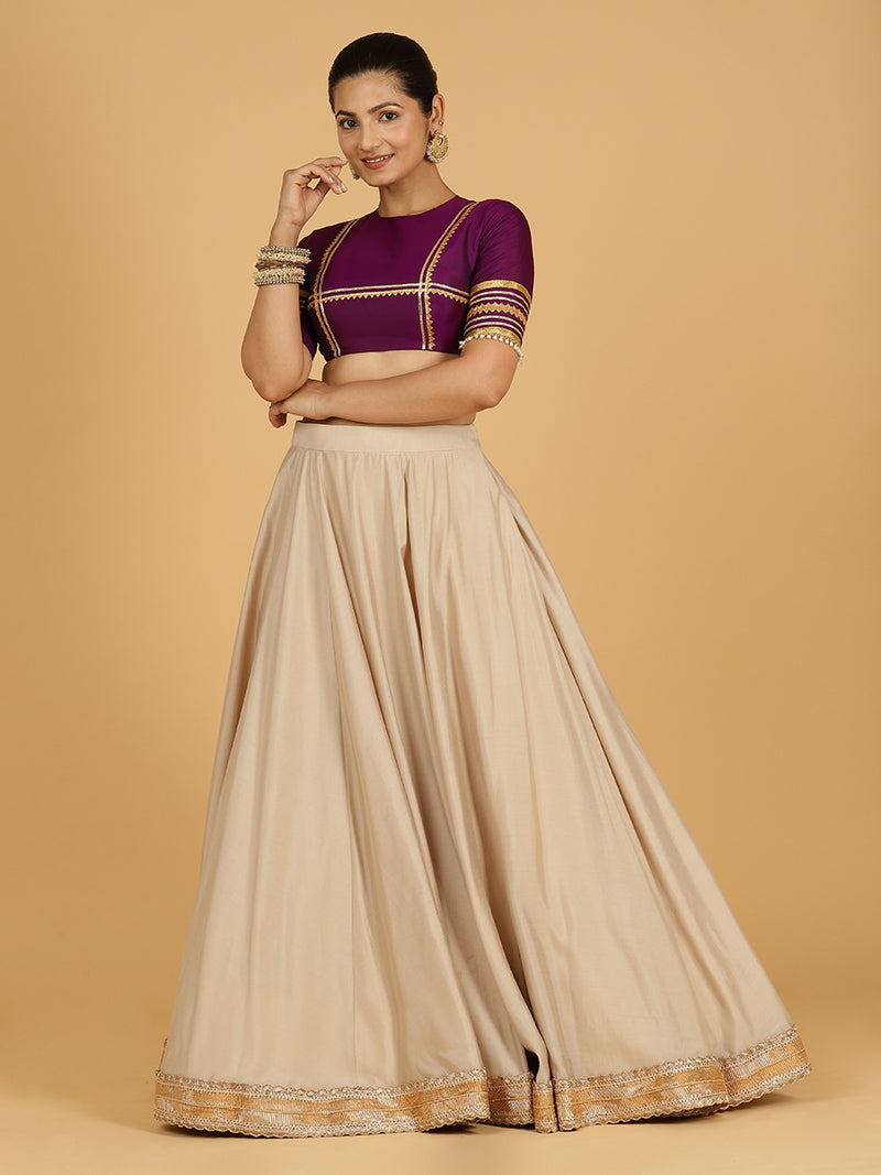 Zainab x Tyohaar | Oyster Grey Panelled Lehenga Skirt-Binks