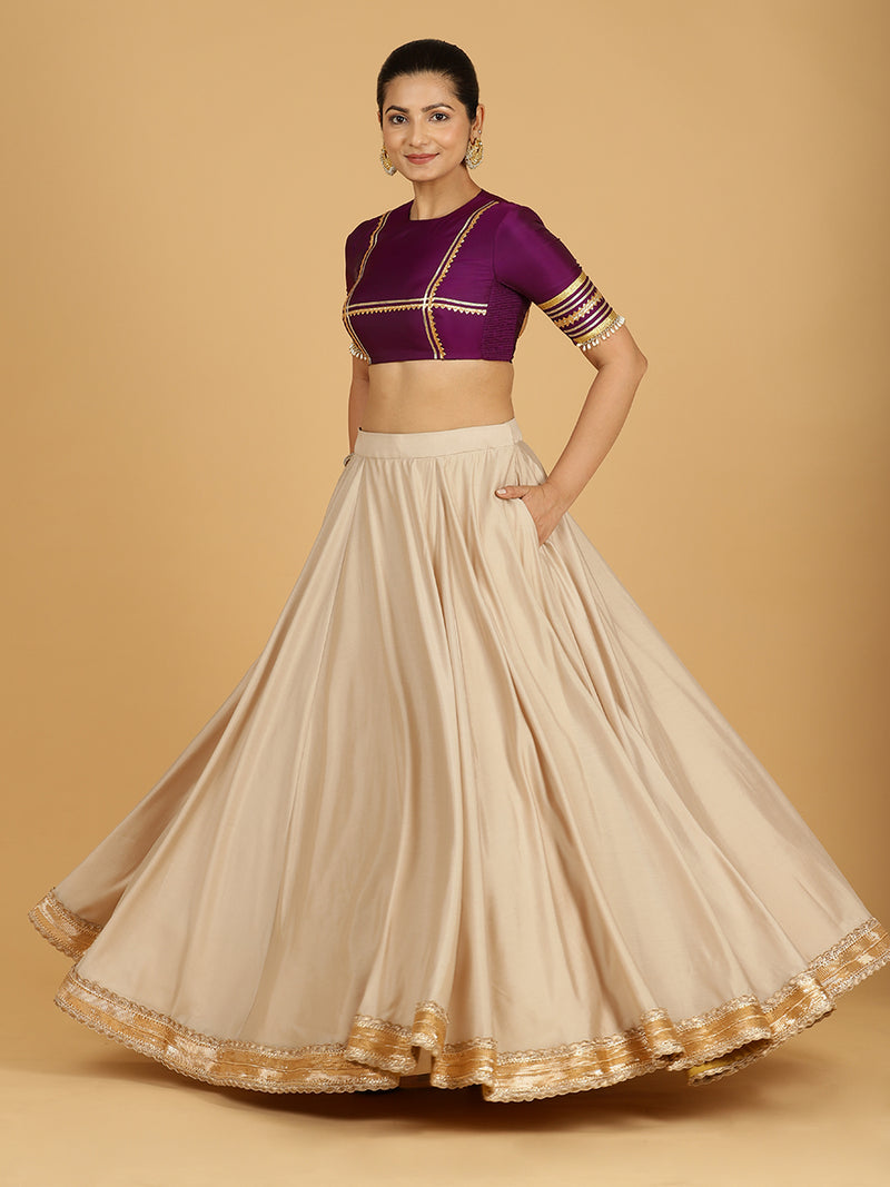 Zainab x Tyohaar | Oyster Grey Panelled Lehenga Skirt-Binks