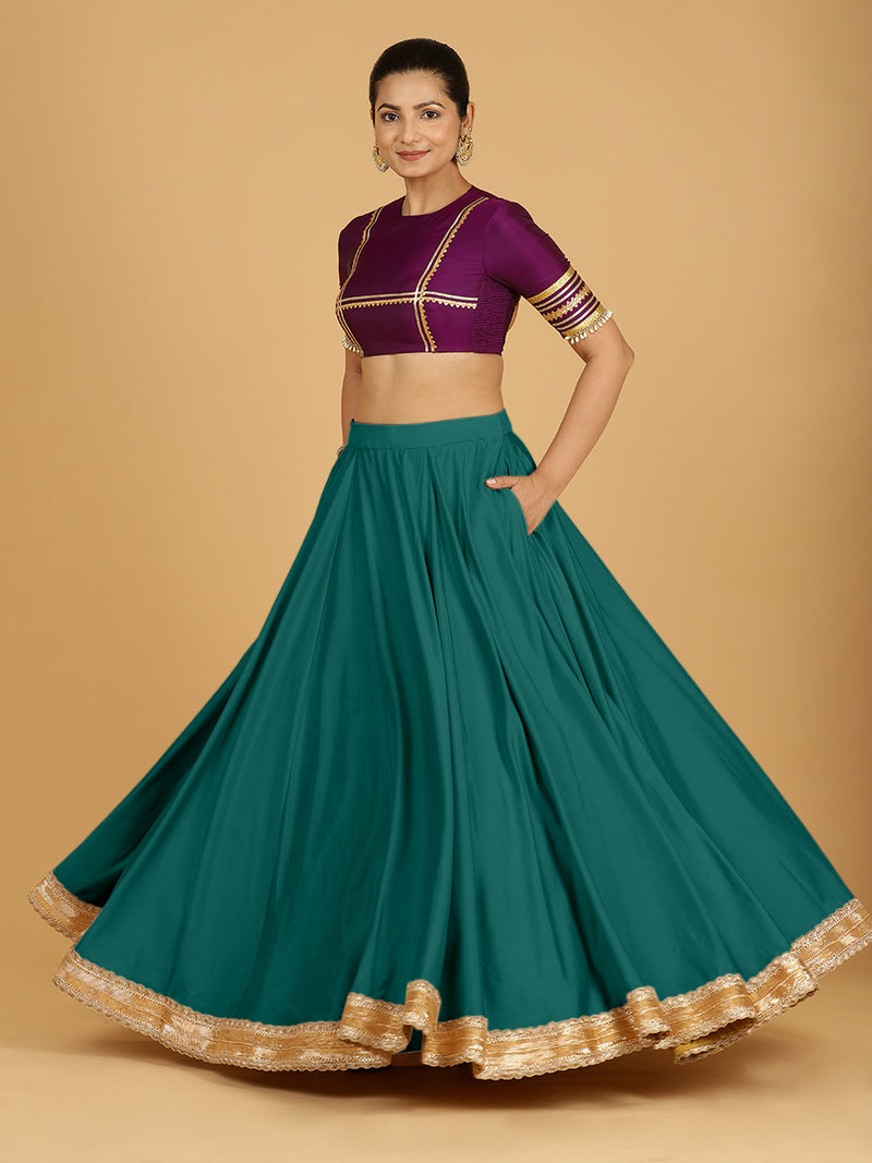Zainab x Tyohaar | Peacock Green Panelled Lehenga Skirt-Binks