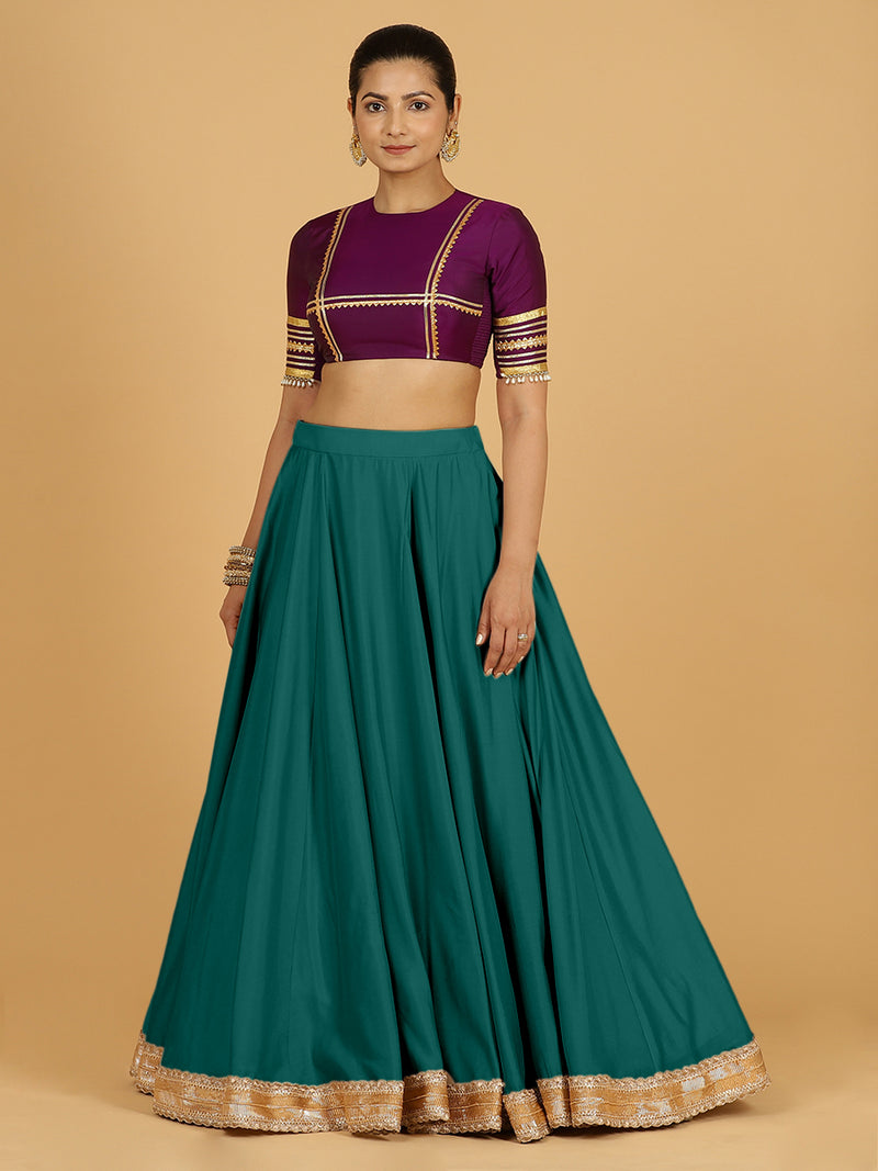 Zainab x Tyohaar | Peacock Green Panelled Lehenga Skirt-Binks