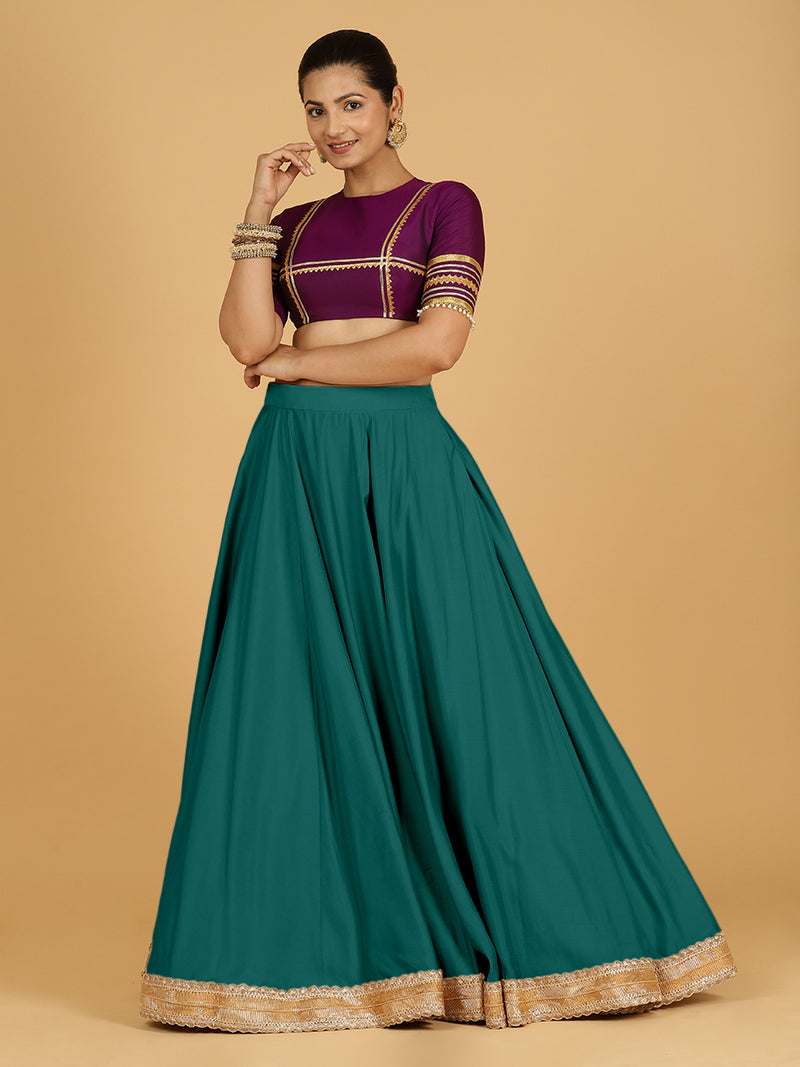 Zainab x Tyohaar | Peacock Green Panelled Lehenga Skirt-Binks
