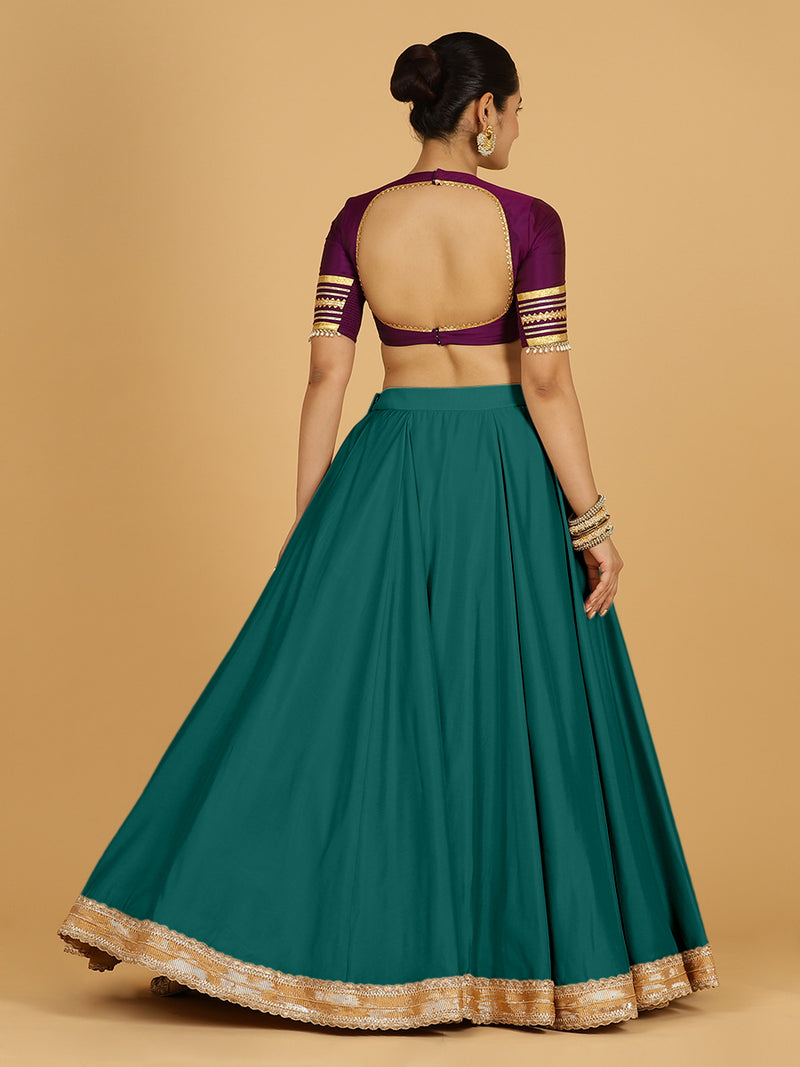 Zainab x Tyohaar | Peacock Green Panelled Lehenga Skirt-Binks