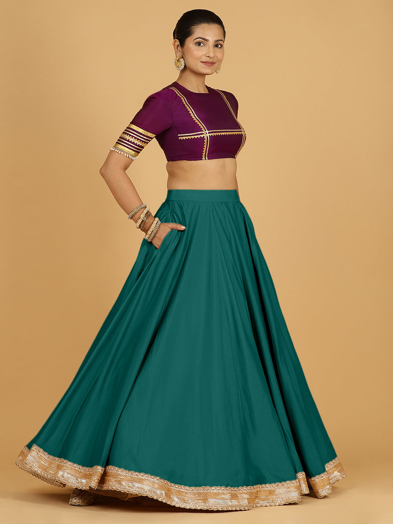 Zainab x Tyohaar | Peacock Green Panelled Lehenga Skirt-Binks