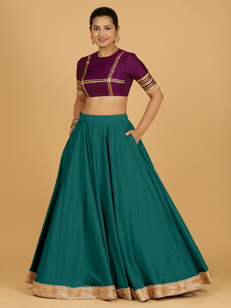 Zainab x Tyohaar | Peacock Green Panelled Lehenga Skirt-Binks