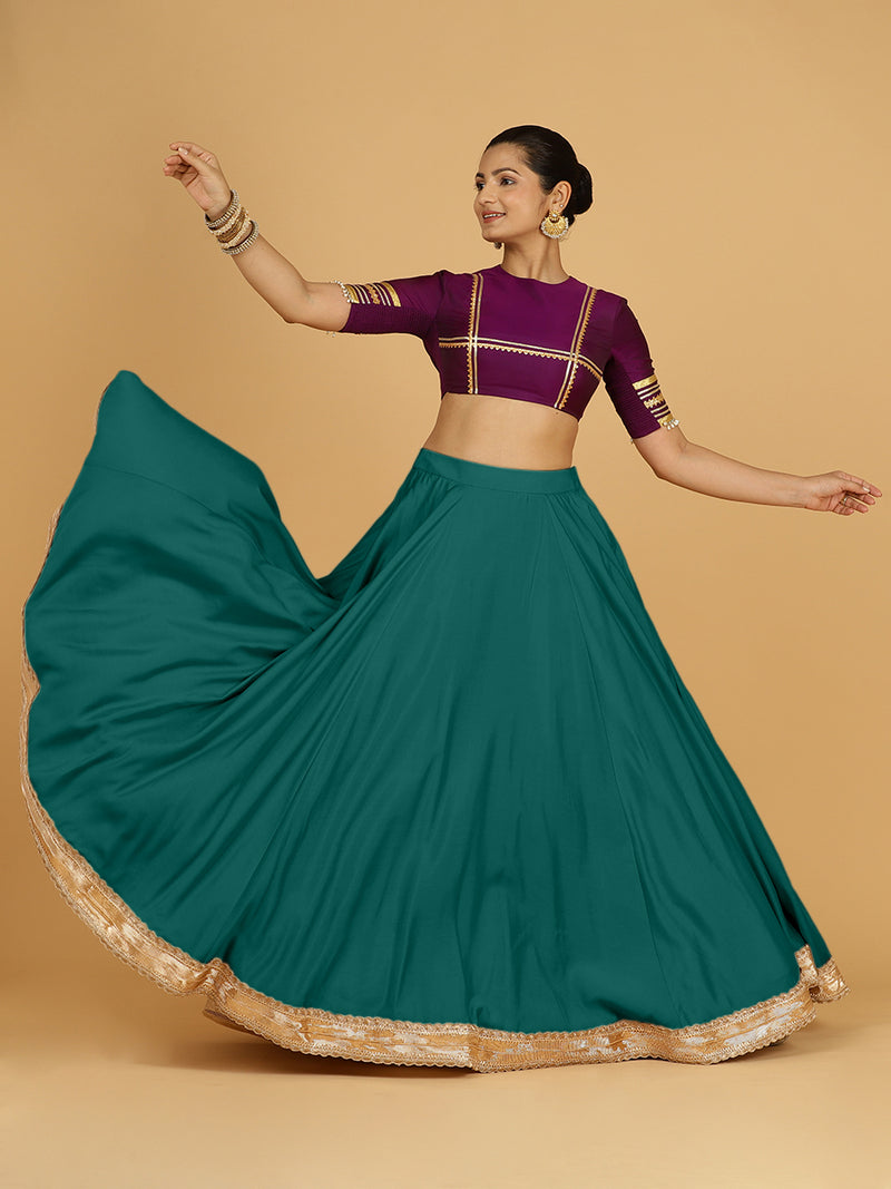 Zainab x Tyohaar | Peacock Green Panelled Lehenga Skirt-Binks
