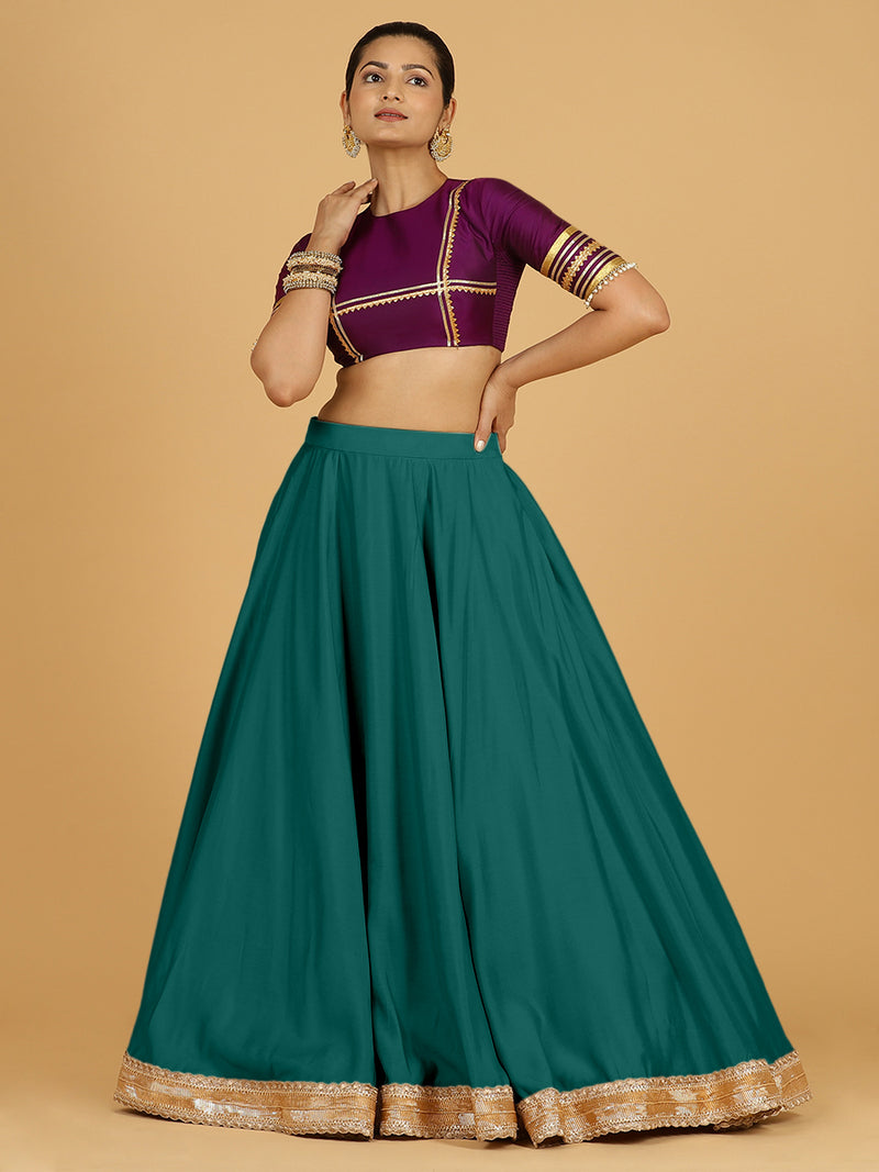 Zainab x Tyohaar | Peacock Green Panelled Lehenga Skirt-Binks