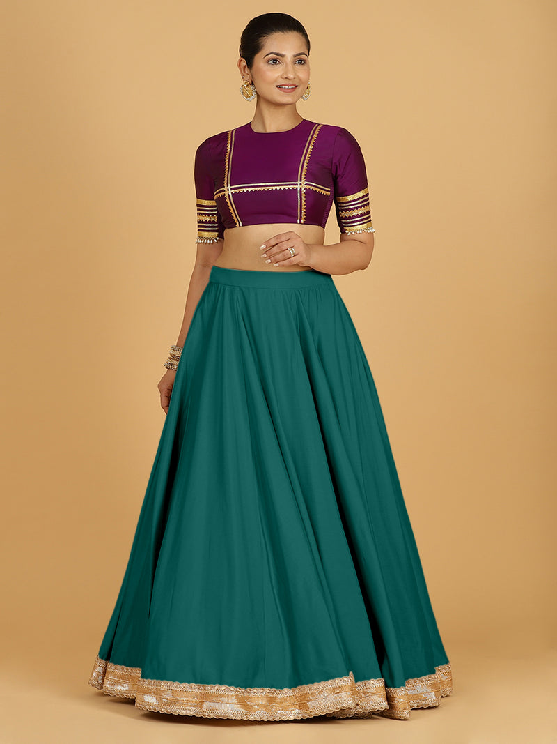 Zainab x Tyohaar | Peacock Green Panelled Lehenga Skirt-Binks