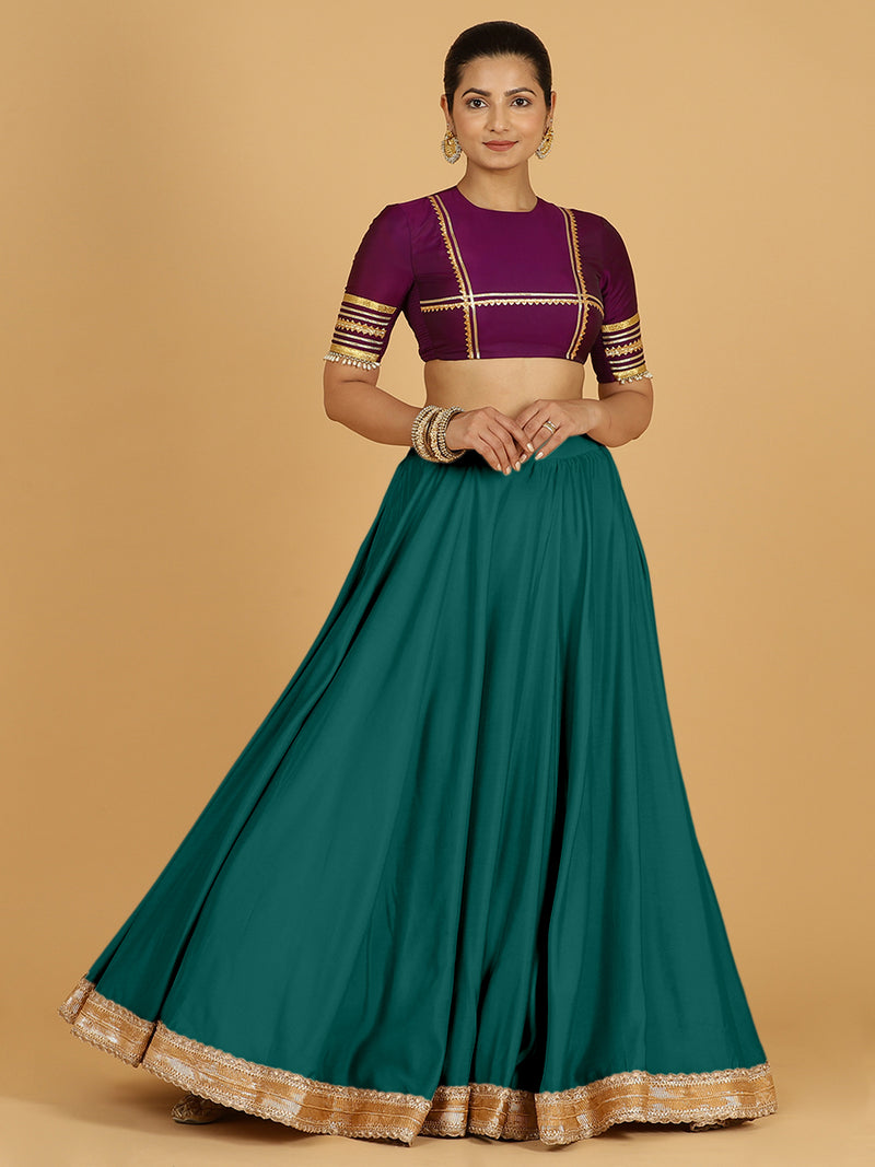 Zainab x Tyohaar | Peacock Green Panelled Lehenga Skirt-Binks