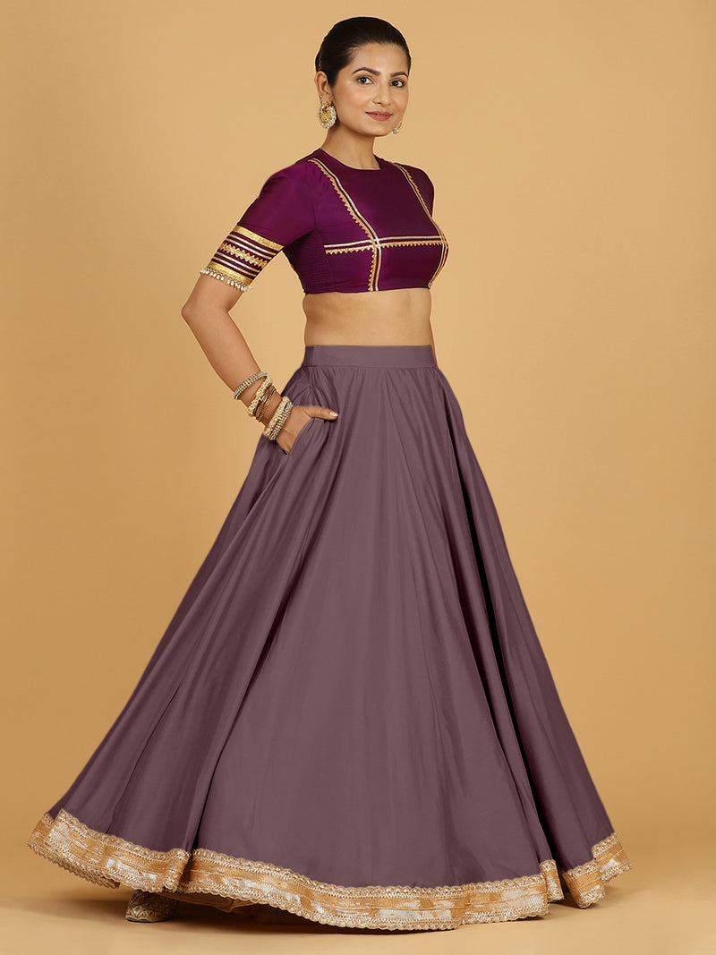 Zainab x Tyohaar Lehenga Skirt, in Purple 80% Viscose 20% Polyester, made for party & festive.