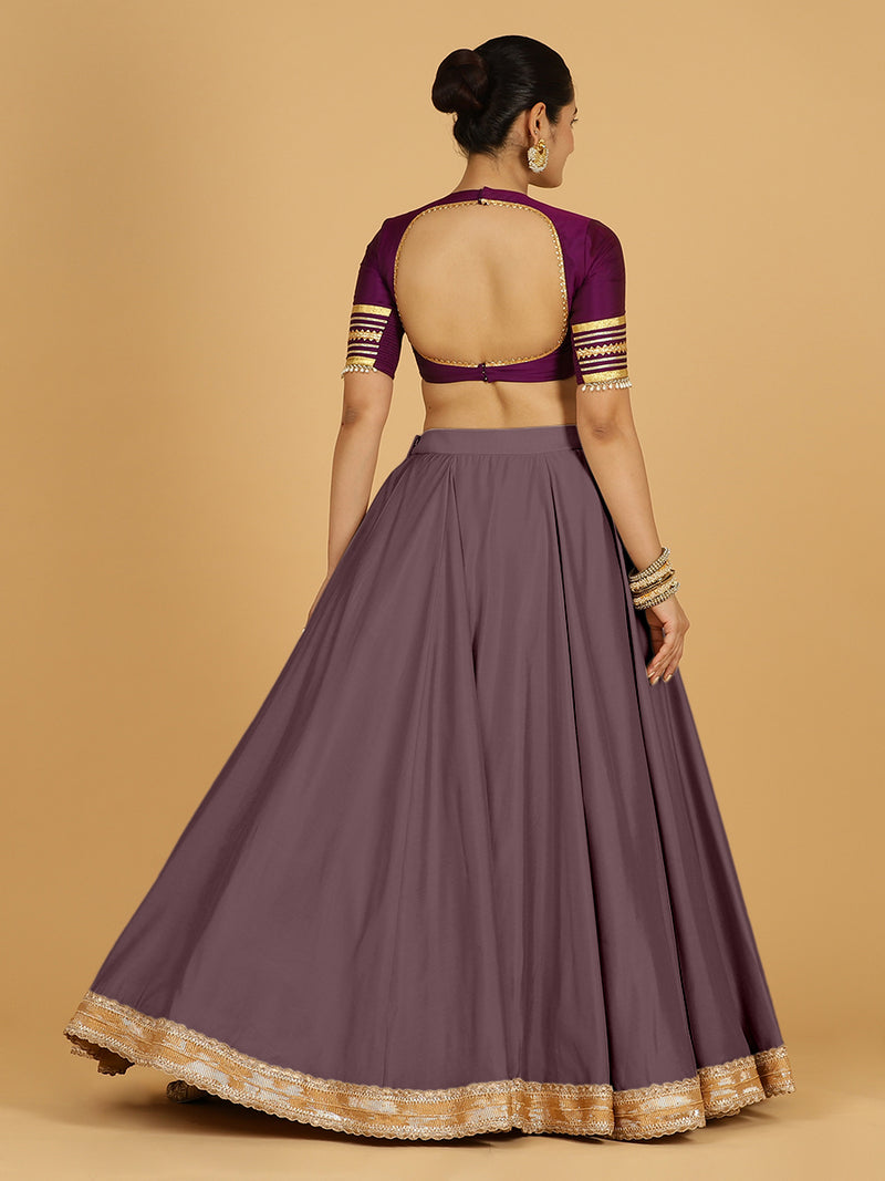 Zainab x Tyohaar Lehenga Skirt, in Purple 80% Viscose 20% Polyester, made for party & festive (view 2).