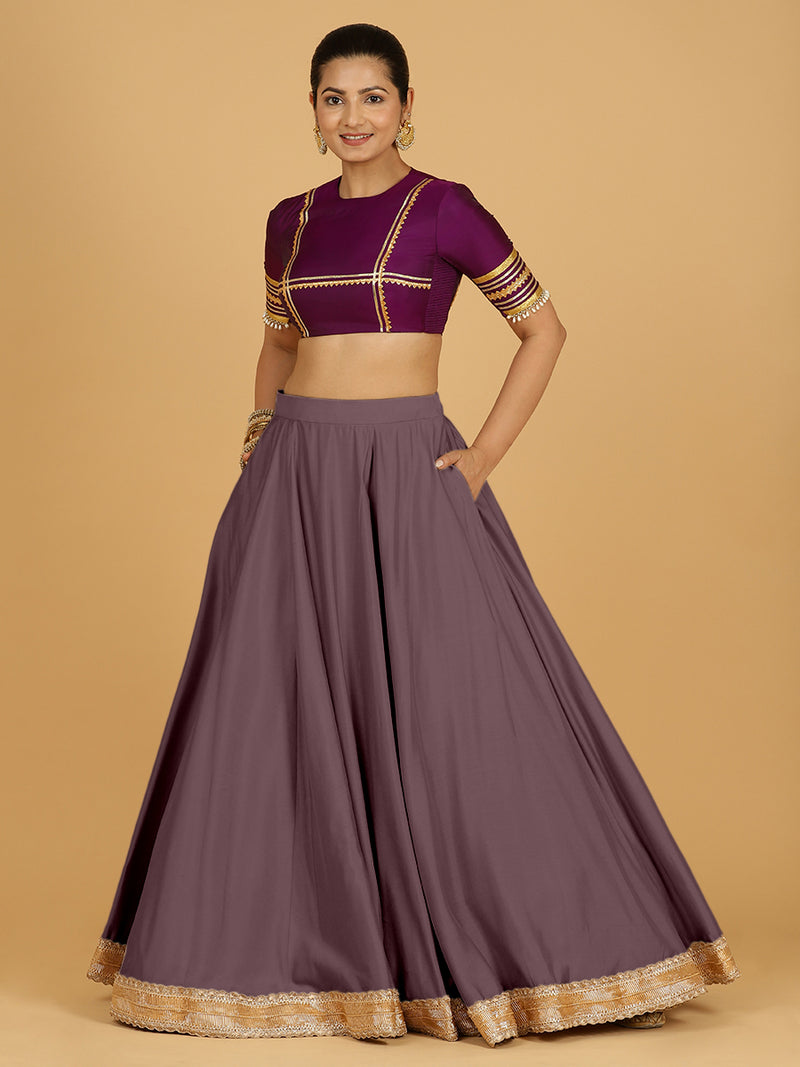 Zainab x Tyohaar Lehenga Skirt, in Purple 80% Viscose 20% Polyester, made for party & festive (view 3).