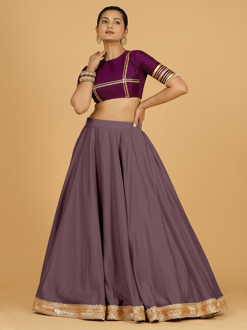 Zainab x Tyohaar Lehenga Skirt, in Purple 80% Viscose 20% Polyester, made for party & festive (view 5).
