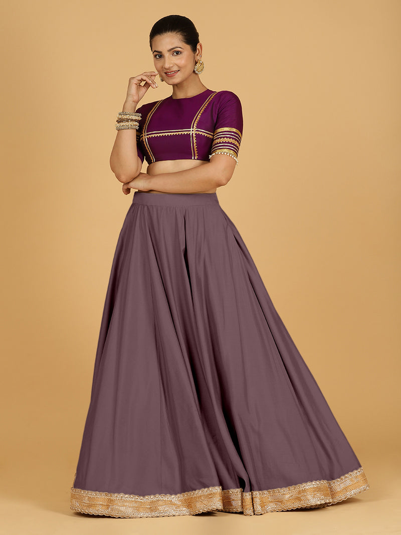 Zainab x Tyohaar Lehenga Skirt, in Purple 80% Viscose 20% Polyester, made for party & festive (view 7).
