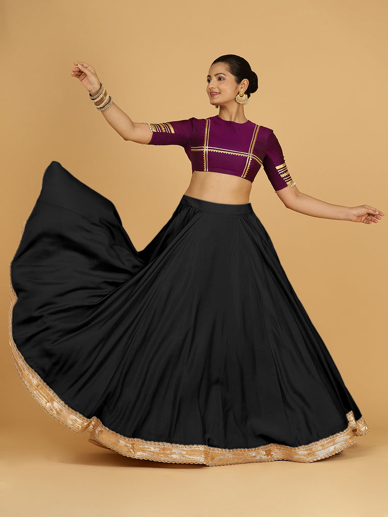 Zainab x Tyohaar Lehenga Skirt, in Black 80% Viscose 20% Polyester, made for party & festive.