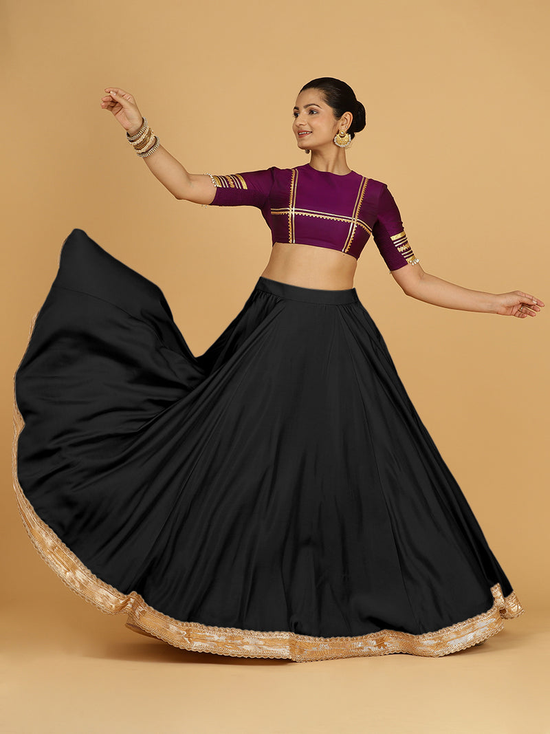 Zainab x Tyohaar Lehenga Skirt, in Black 80% Viscose 20% Polyester, made for party & festive.