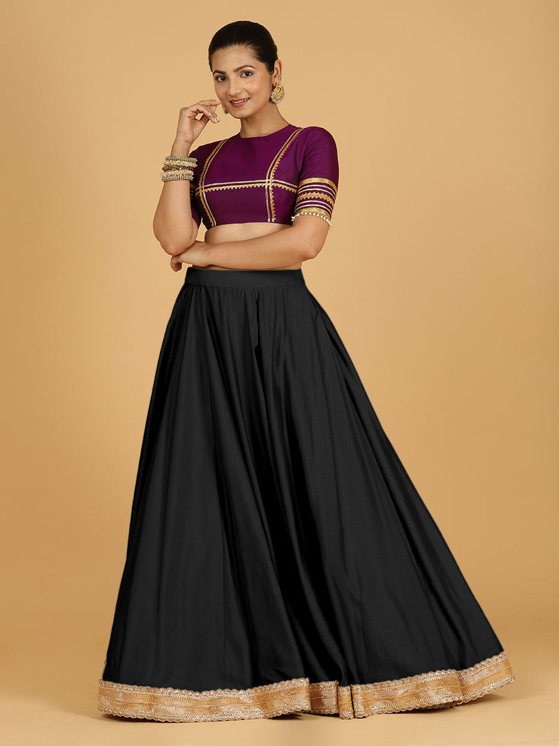 Zainab x Tyohaar Lehenga Skirt, in Black 80% Viscose 20% Polyester, made for party & festive (view 10).