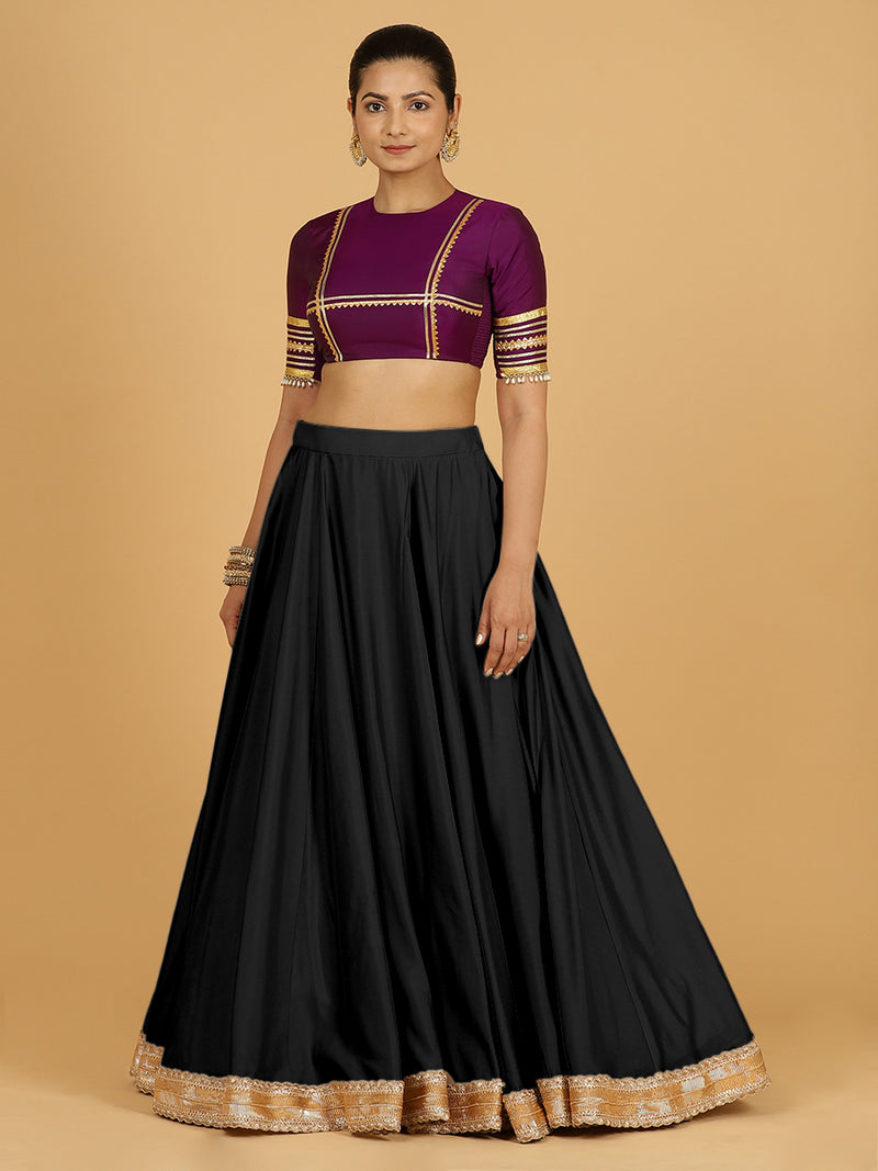 Zainab x Tyohaar Lehenga Skirt, in Black 80% Viscose 20% Polyester, made for party & festive (view 2).