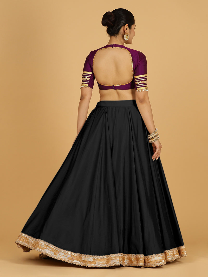 Zainab x Tyohaar Lehenga Skirt, in Black 80% Viscose 20% Polyester, made for party & festive (view 3).