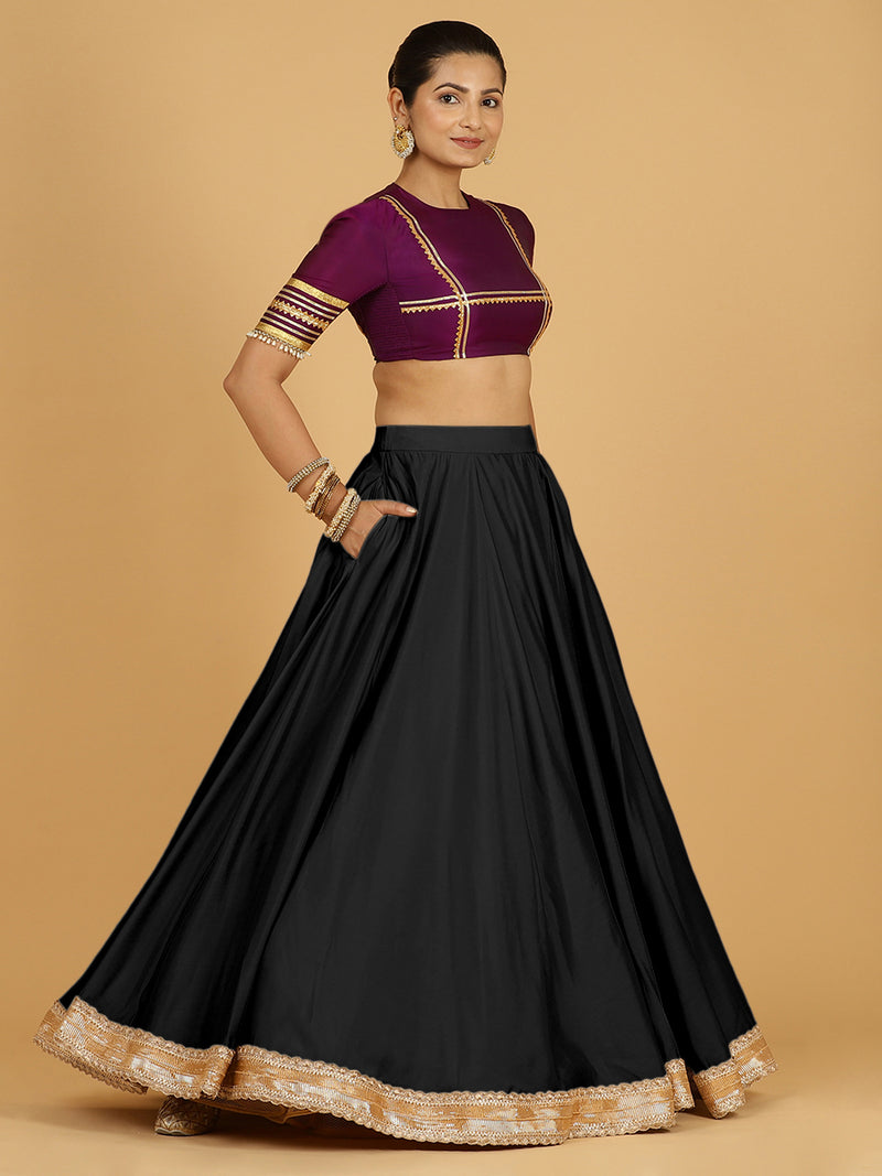 Zainab x Tyohaar Lehenga Skirt, in Black 80% Viscose 20% Polyester, made for party & festive (view 4).