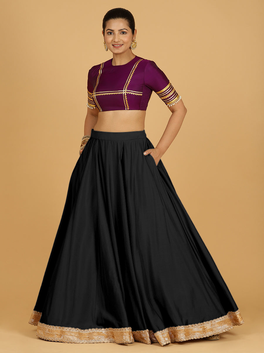 Zainab x Tyohaar Lehenga Skirt, in Black 80% Viscose 20% Polyester, made for party & festive (view 5).
