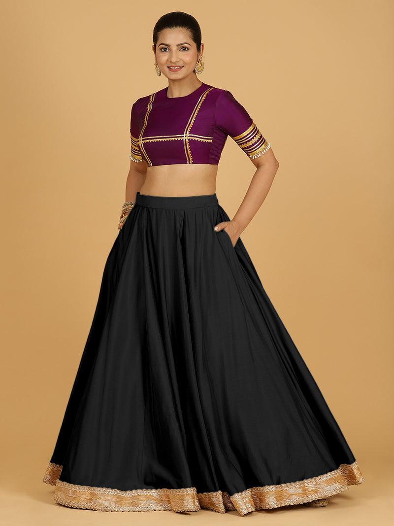 Zainab x Tyohaar Lehenga Skirt, in Black 80% Viscose 20% Polyester, made for party & festive (view 5).