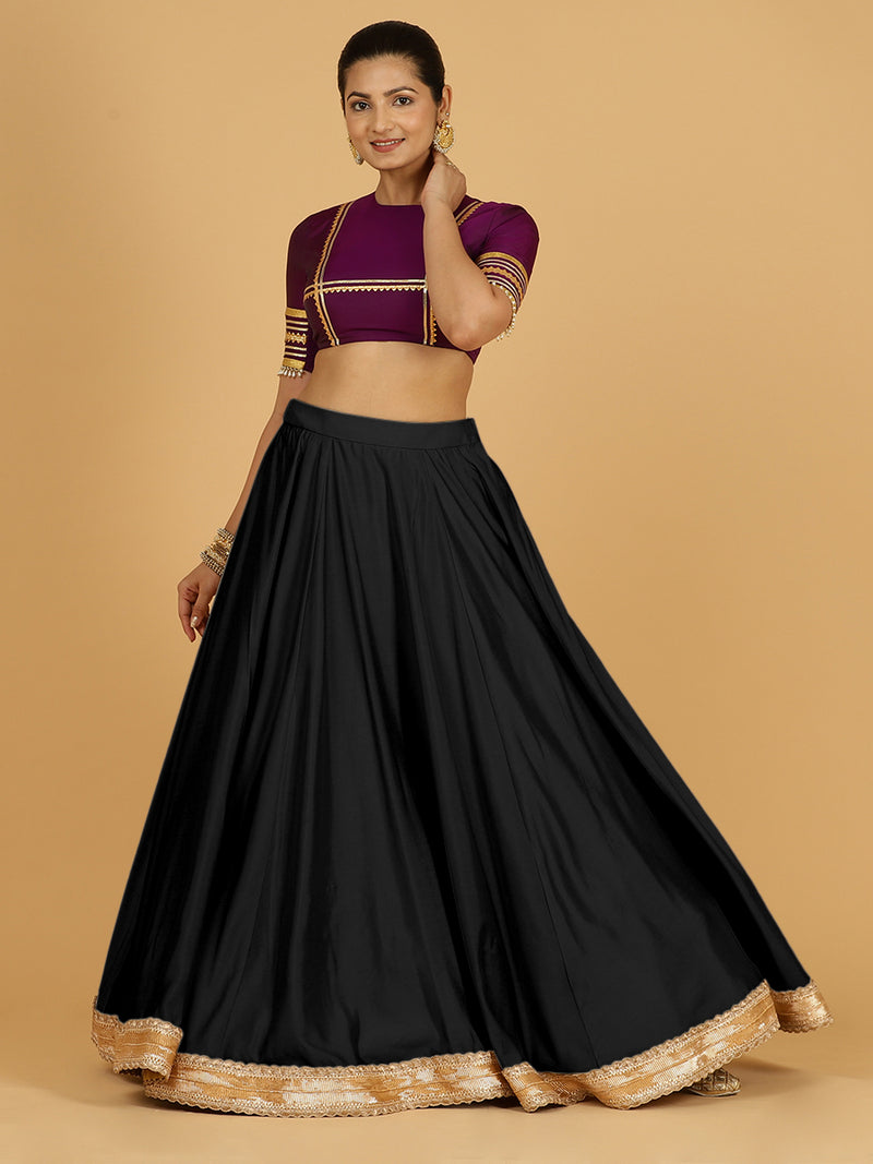 Zainab x Tyohaar Lehenga Skirt, in Black 80% Viscose 20% Polyester, made for party & festive (view 6).