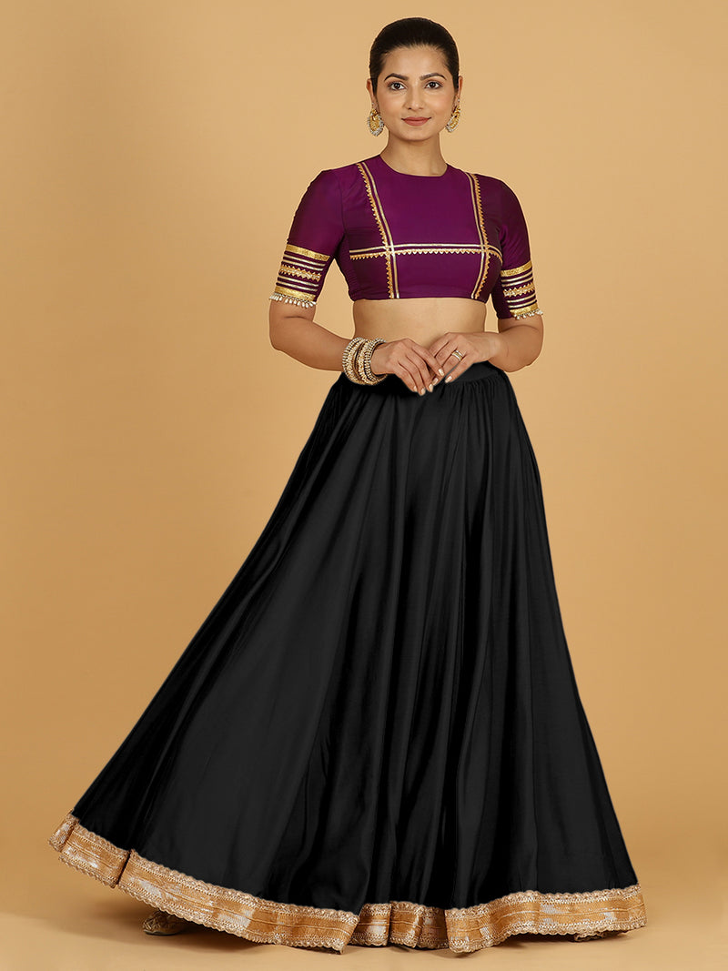 Zainab x Tyohaar Lehenga Skirt, in Black 80% Viscose 20% Polyester, made for party & festive (view 7).