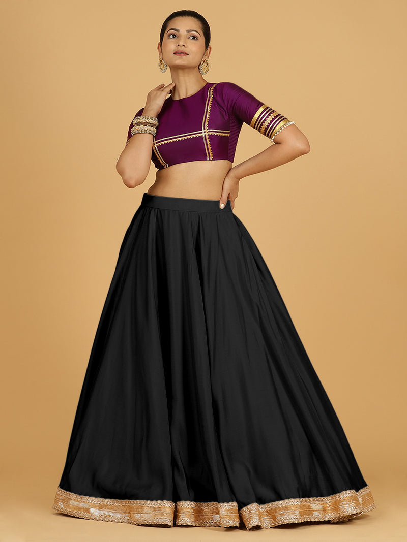 Zainab x Tyohaar Lehenga Skirt, in Black 80% Viscose 20% Polyester, made for party & festive (view 8).