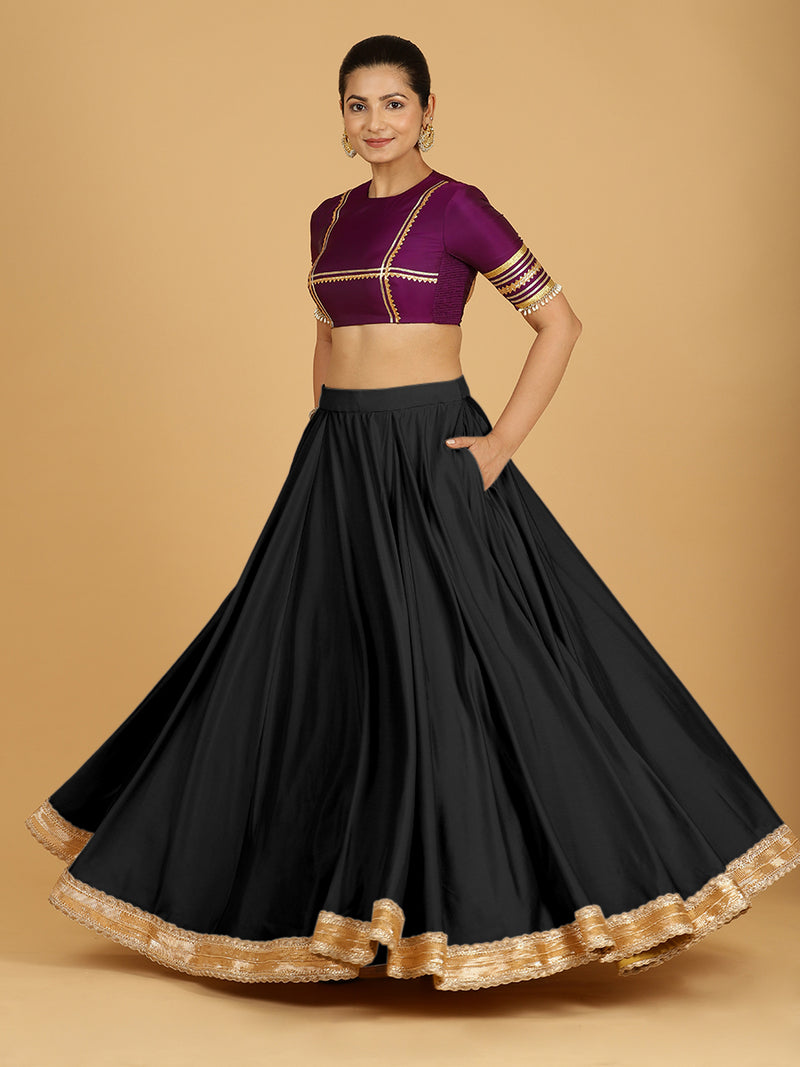 Zainab x Tyohaar Lehenga Skirt, in Black 80% Viscose 20% Polyester, made for party & festive (view 9).