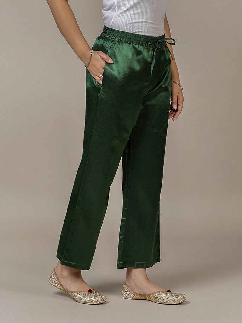 Swara x Tyohaar | Emerald Green Mashru Silk Pants-Binks
